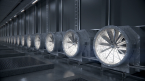 sodeca extraction fans lined up against the side of warehouse