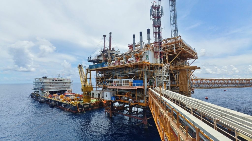 Offshore oil platform over open sea, illustrating ATEX Fans in explosive-atmosphere extraction on marine installations.