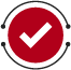 white checkmark in red circle with dark grey thin outline project outcome icon